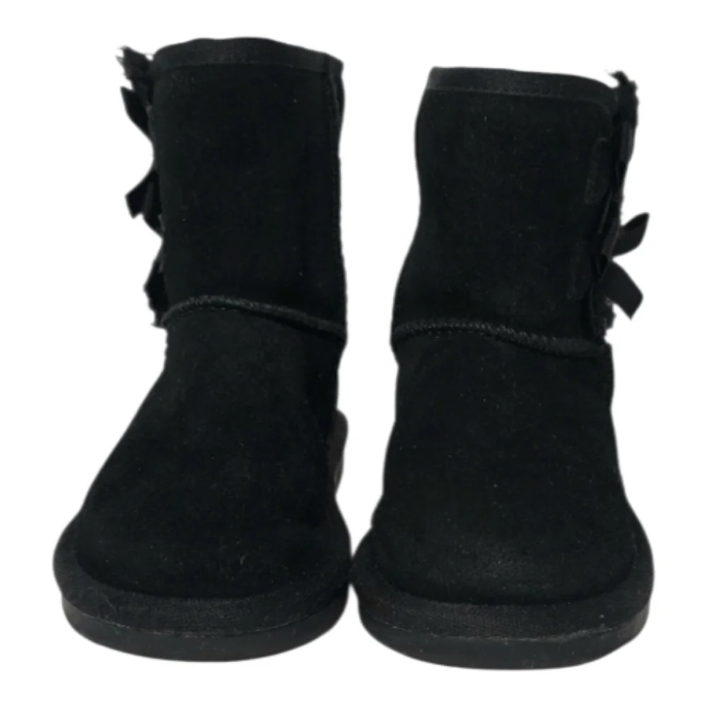 Koolaburra by‎ UGG Victoria Black Suede Short Boots Bow Detail Girl  7 1090330